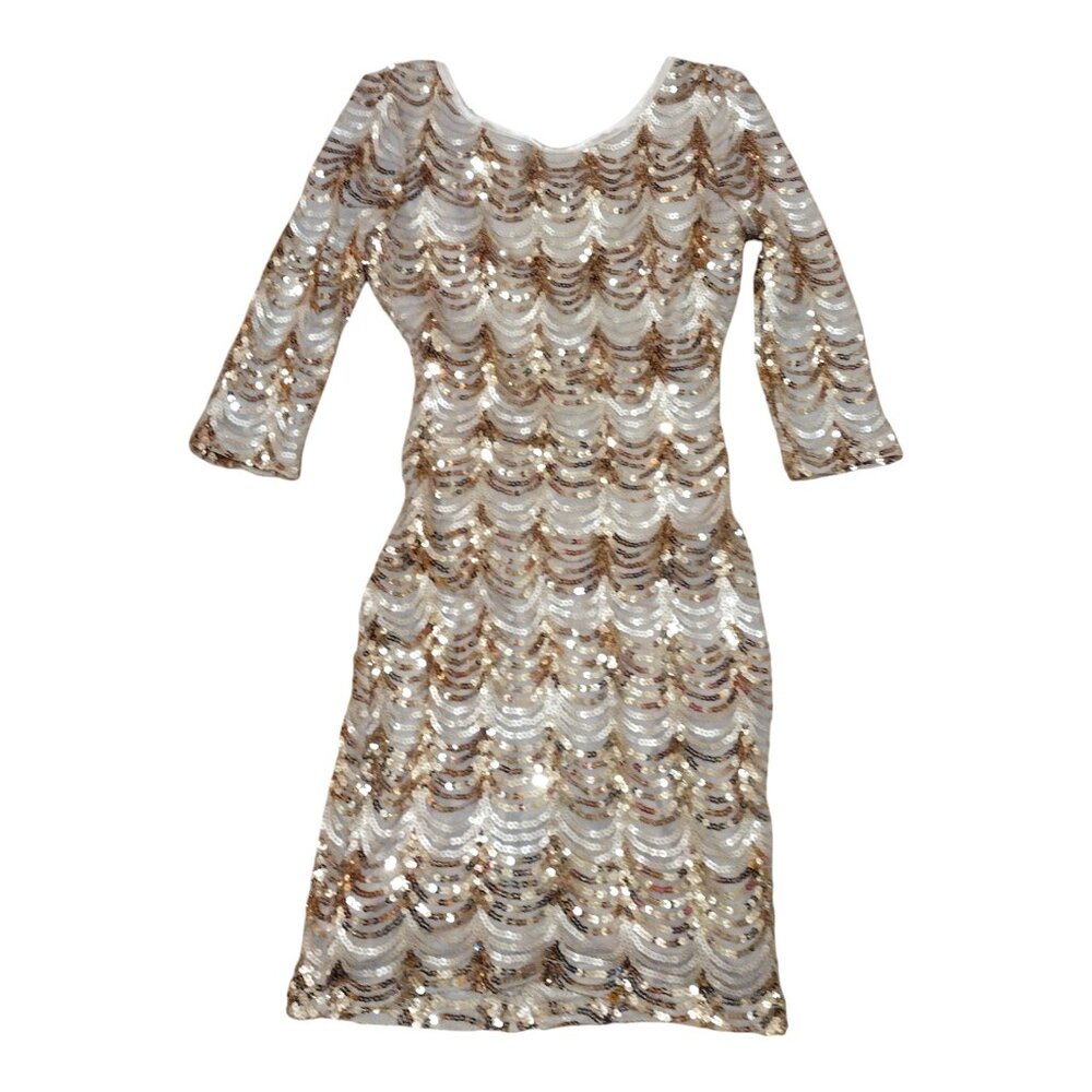 Rue21 Gold Sequin Mini Dress 3/4 Sleeve Low Back Size Small